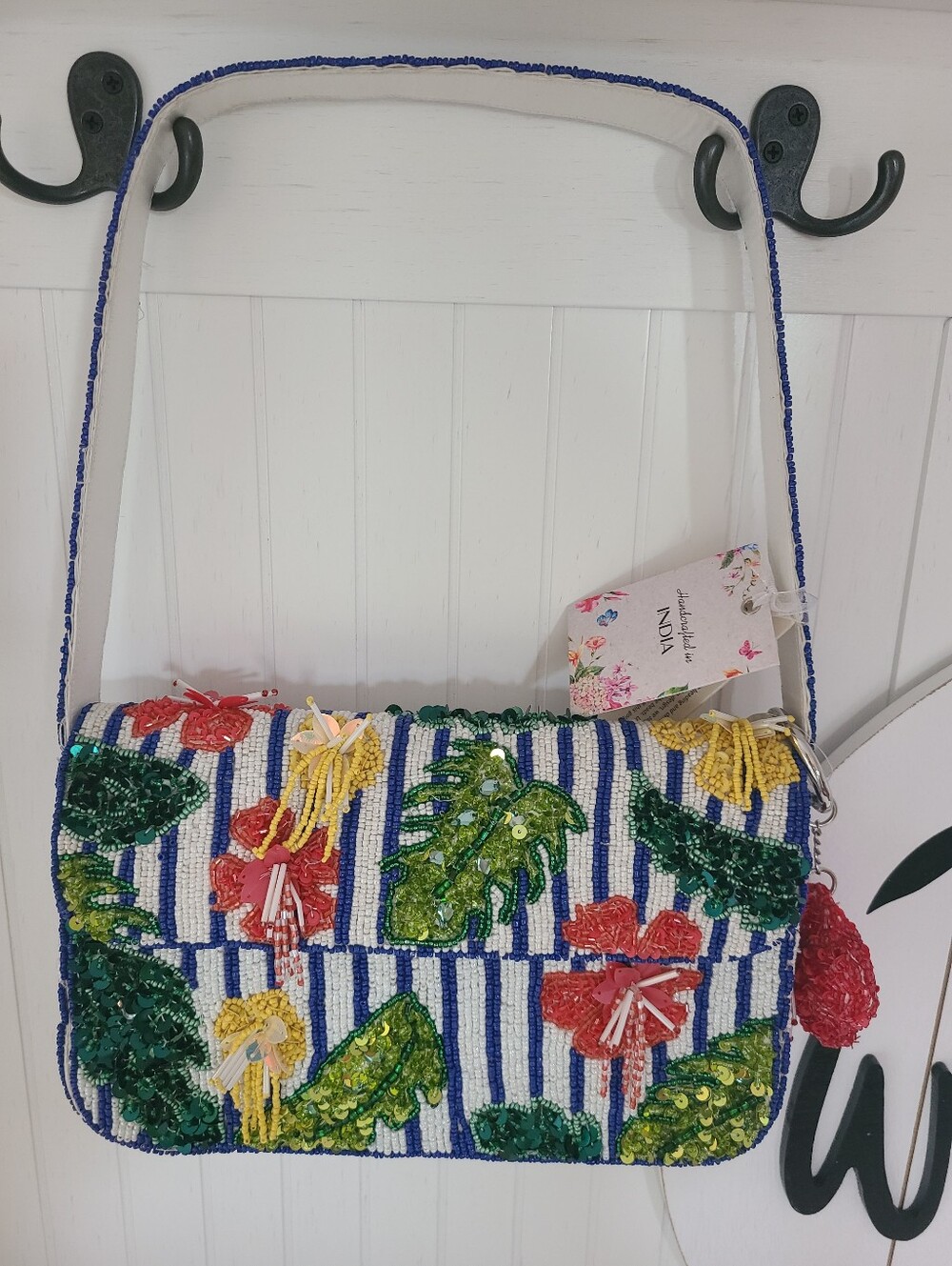 TikTok Viral Handcrafted In India Hibiscus Print Beaded Bag